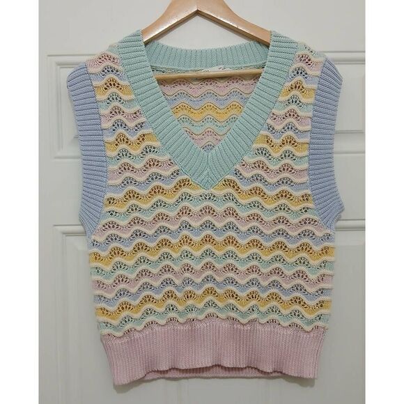 Zara womens large viscose silk vest Sleevless top open knit mesh lavender blue - Picture 2 of 7